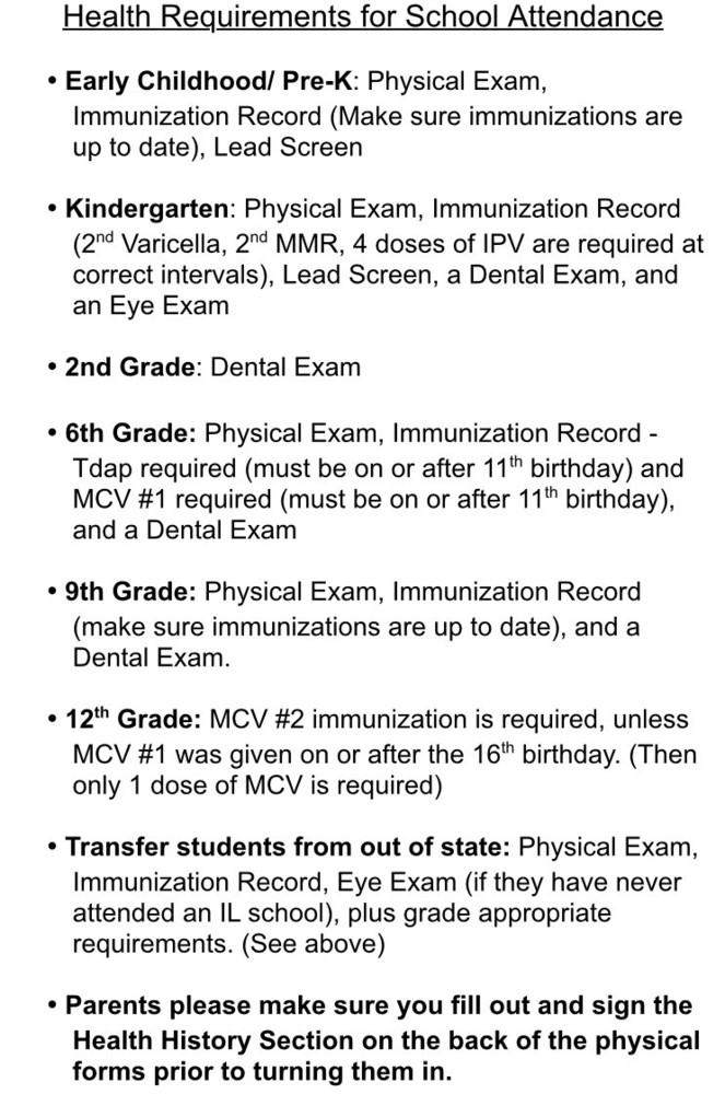 Health Requirements By Grade | Gallatin CUSD 7