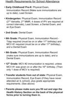 Health requirements by grade