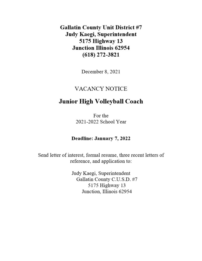 JH Volleyball Coach Job Opening